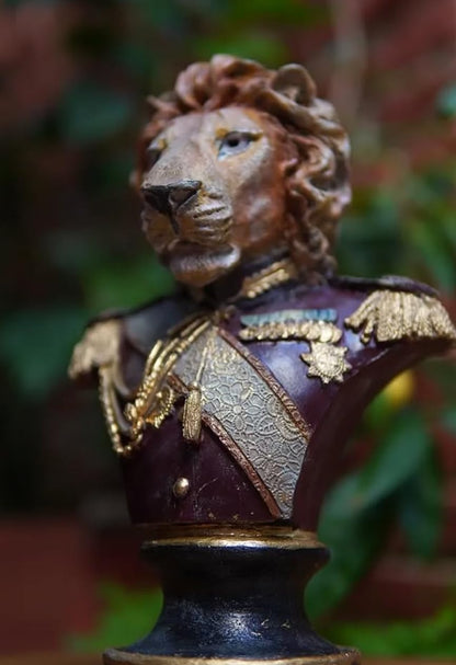 Royal Lion Statue Bust in Military Uniform, Lion Bust Sculpture, Regal Lion Statue, King Lion Decor, Military Lion Bust, Lion Head Statue, Lion Head Decor, Lion Head Sculpture