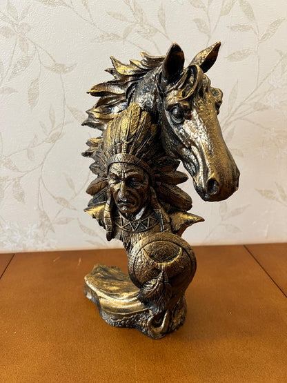 Indianerhäuptling und Pferdebüste Skulptur, Western Dekor, Indianerstatue, Indianerhäuptling Büste, Western Home Dekor, Indianerhäuptling Dekor, Indianerhäuptling Statue