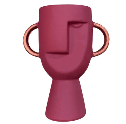 Abstract Face Vase with Dual Handles, Abstract Face Vase, Nordic Style Vase, Polyester Face Art, Small Face Vase, Twin Handle Sculpture