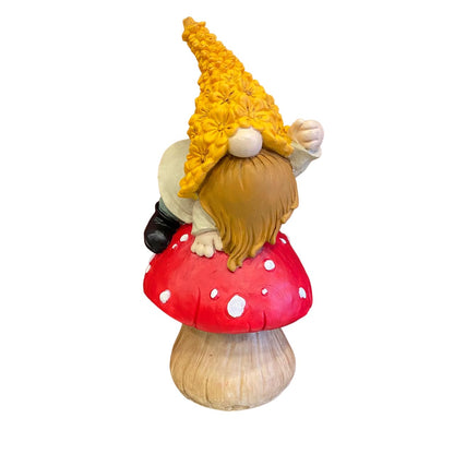 Whimsical Garden Gnome on Mushroom, Mushroom Dwarf Statue, Polyester Dwarf Statue, Garden Gnome Sitting on Mushroom, Dwarf Garden Statue, Mushroom Dwarf Sculpture, Dwarf Garden Sculpture