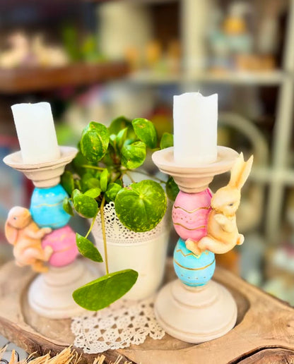 Easter Bunny Candle Holder Set with Climbing Rabbits and Egg Design, Easter Rabbit Candle Holder, Easter Rabbit Candlesticks, Bunny Candle Holder, Rabbit Candle Holder