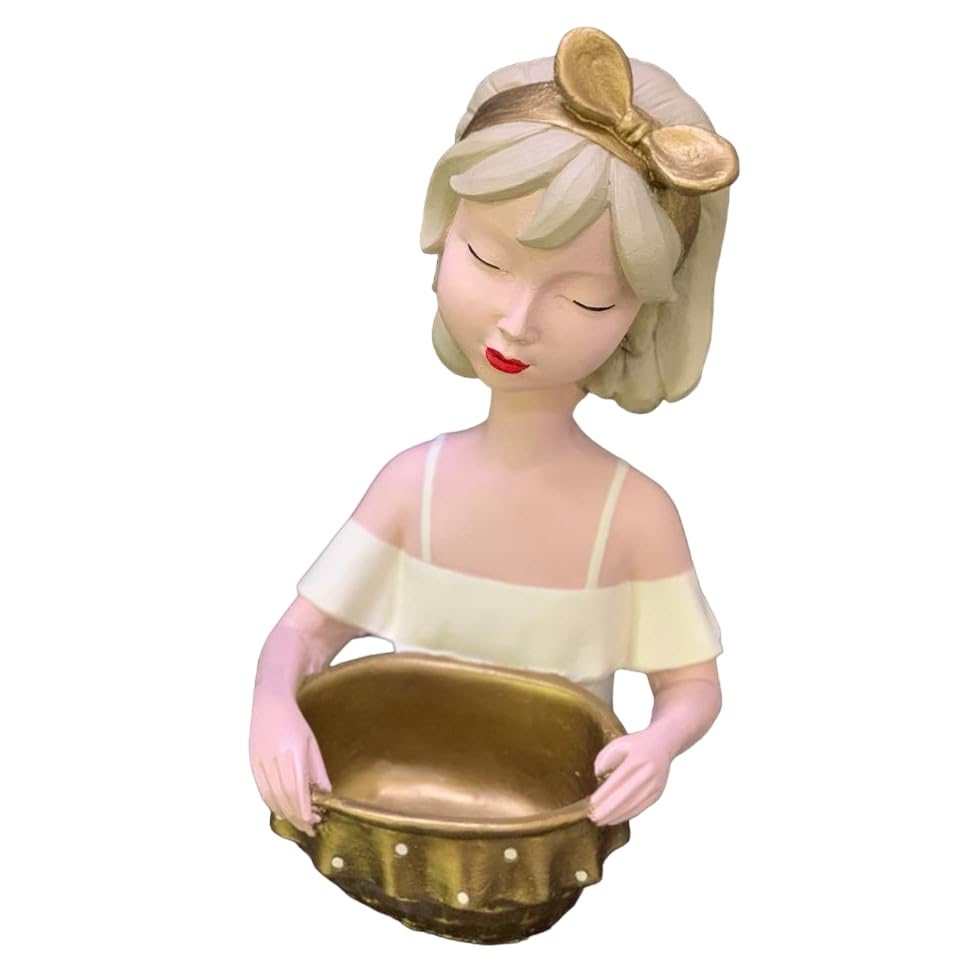 Girl Figurine Decor, Girl With Bowl Sculpture, Handmade Lady Bowl, Cute Girl Figurine Holder, Lady Hamper Figurine, Girl Sculpture, Girl Statue, Girl Decor, Girl Objects