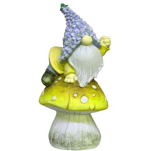 Whimsical Garden Gnome on Mushroom, Mushroom Dwarf Statue, Polyester Dwarf Statue, Garden Gnome Sitting on Mushroom, Dwarf Garden Statue, Mushroom Dwarf Sculpture, Dwarf Garden Sculpture