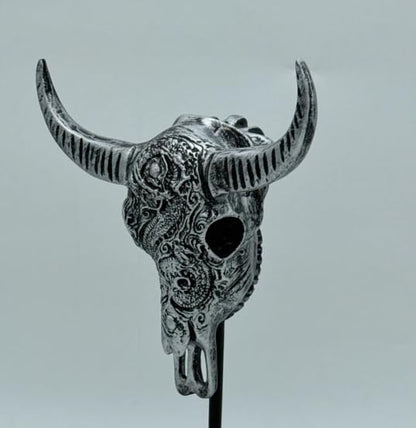 Bull Skull Decor, Western Bull Head Decor, Western Style Horned Bull Head Decor, Bull Skull Statue, Bull Skull Tabletop Decoration