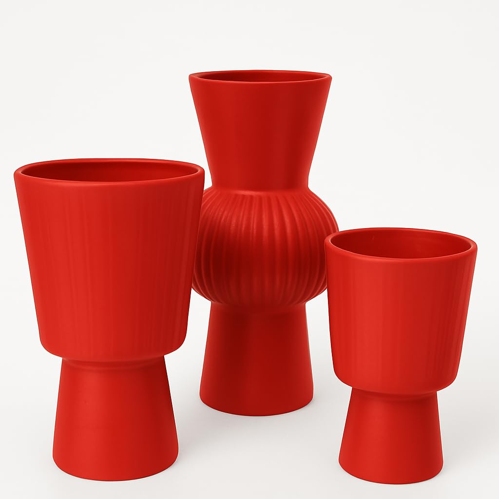 Set of 3 Modern Textured Vases, Ceramic Decorative Vases, Minimalist Plant Pots, Modern Planter Set, Ceramic Plant Pots, Ribbed Flower Pots