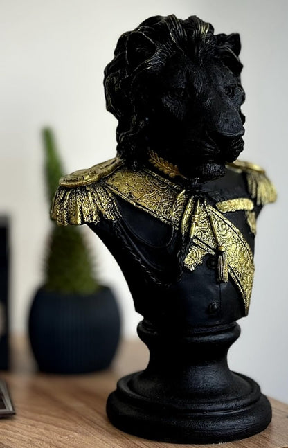 Royal Lion Statue Bust in Military Uniform, Lion Bust Sculpture, Regal Lion Statue, King Lion Decor, Military Lion Bust, Lion Head Statue, Lion Head Decor, Lion Head Sculpture