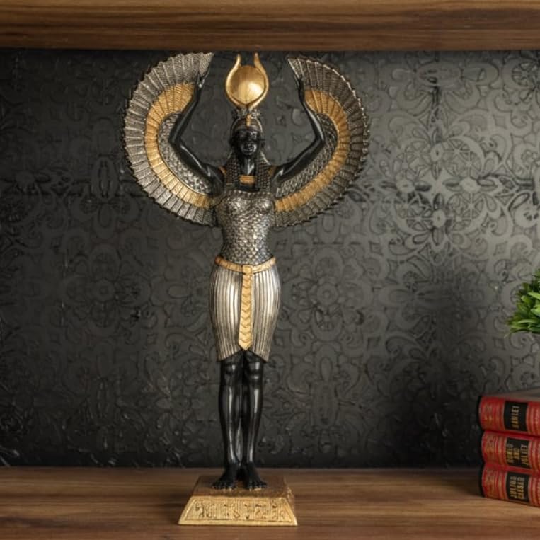 Ägyptische Isis-Statue mit offenen Flügeln, Ägyptische Isis-Statue mit Flügeln, Isis-Statue mit offenen Flügeln, Isis-Statue aus Polyester