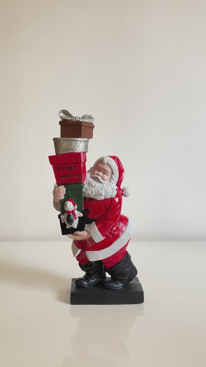 Santa Claus Figurine Carrying Stacked Christmas Gifts, Christmas Santa decoration, Santa Figurine with Gift Boxes, Santa Claus Sculpture, Santa Sculpture, Santa Decor