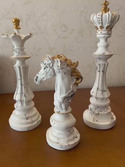 Chess Statues Set of 3, Chess Art Sculptures, Decorative Chess Statues, Chess Sculpture, Chess Lover Gift Set, Chess Decor, Chess Statue, Chess Decor, Chess Objects