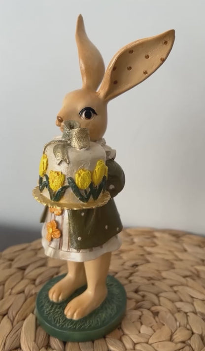 Set of 2 Rabbit Figurines Holding Cake, Adorable Bunny Dessert Statues, Rabbit Cake Figurine, Bunny Holding Cake, Bunny Statue, Rabbit Decor, Rabbit Statue, Bunny Decor