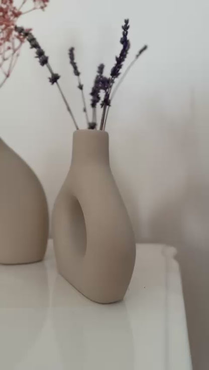 Amorphous Ceramic Vases Set-2, Round Matte Donut Vases, Minimalist Home Decor, Handmade Vase, Decorative Gift, Boho Style Vase, Donut Vase, Round Vase, Amorphous Vase