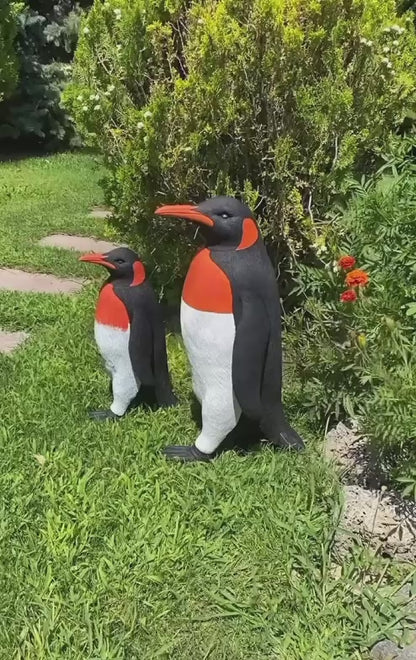 Realistic Penguin Statue Set, Handcrafted Penguin Statue, Large and Small Penguin Statues, King Penguin Figurine Set, Arctic Penguin Statue