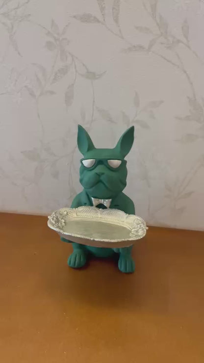 Handmade Bulldog Tray Decor, Funny Dog Sculpture, Polyester Modern Home Accent, French Bulldog Figurine Gift