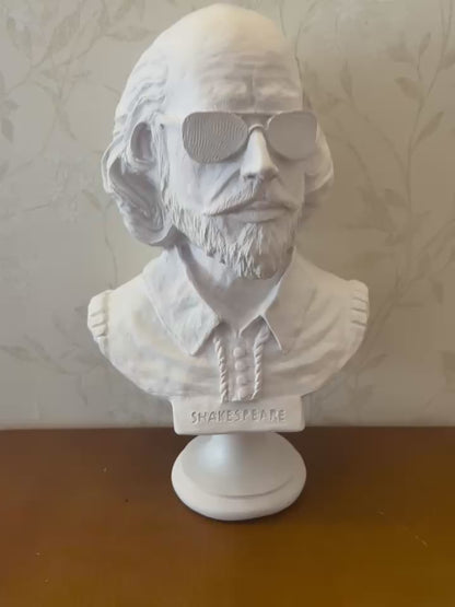 Shakespeare Büste Statue, Shakespeare mit Sonnenbrille Statue, Modernisierte historische Figur Büste, Shakespeare Büste Skulptur, Shakespeare Büste, Shakespeare Statue