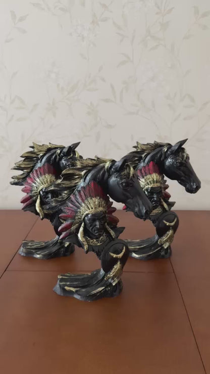 Indianerhäuptling und Pferdebüste Skulptur, Western Dekor, Indianerstatue, Indianerhäuptling Büste, Western Home Dekor, Indianerhäuptling Dekor, Indianerhäuptling Statue