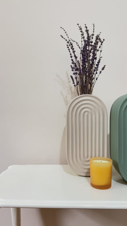 Ceramic Oval Ridged Vase, Decorative Oval-shaped Vase, Decorative Tabletop Vase, Modern Vase for Blooms, Scandinavian Style Vase, Oval Ridged Vase, Ridged Vase, Oval Vase