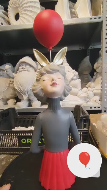 Girl Balloon Statue with Skirt and Bunny Ears, Girl Balloon Statue, Unique Gift Statue, Girl Sculpture Decor, Girl Balloon Sculpture, Girl Balloon Decor, Girl Balloon Objects