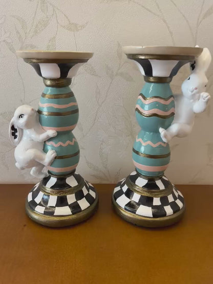 Easter Bunny Candle Holder Set with Climbing Rabbits and Egg Design, Easter Rabbit Candle Holder, Easter Rabbit Candlesticks, Bunny Candle Holder, Rabbit Candle Holder