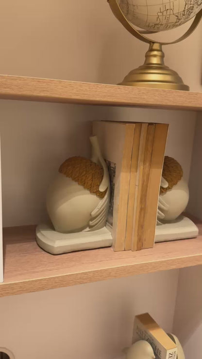 Rustic Acorn Bookends, Nature-Inspired Book Stoppers, Oak Leaf Bookend Set, Woodland Home Decor, Acorn Bookends Set, Oak Leaf Bookends, Acorn Bookshelf, Oak Leaf Bookshelf