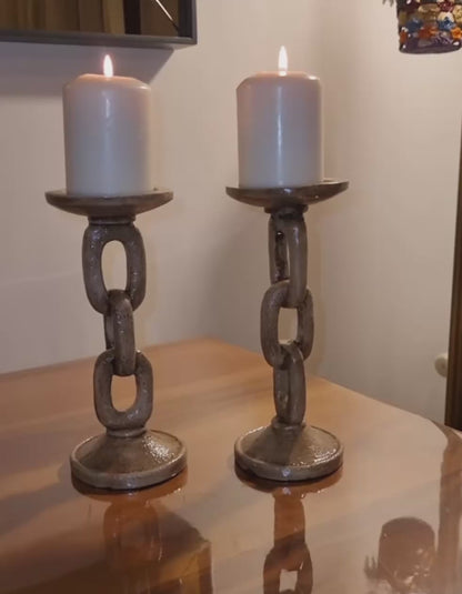 Handmade Chain Shaped Candle Holders Set of 2, Handmade Decorative Candle Stand, Rustic Tabletop Candle Holders, Candle Holder Decor, Chain Candlestick