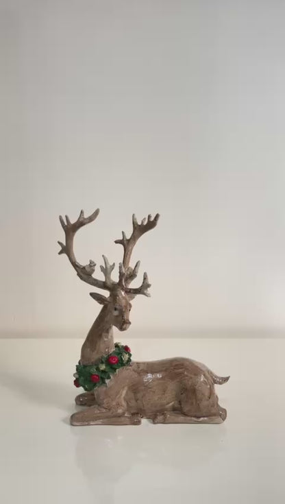 Christmas Deer Figurine, Winter Home Decor, Deer Ornament, Decorative Deer Figurine, Holiday Gift, Christmas Tabletop Decor, Deer Sculpture