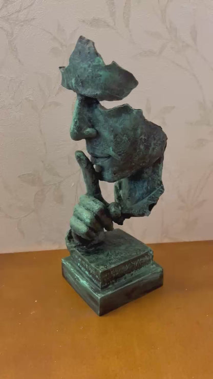 Silence Face Sculpture, Shushing Mask Decor, Abstract Face Statue, Emotional Art Piece