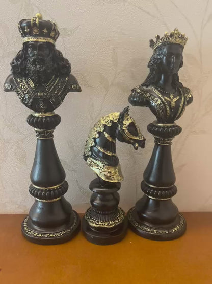 Large Chess Sculpture Set of 3, King Queen Horse Bust Chess, Chess Decor Set, Decorative Chess Pieces, Chess Statue, Chess Decor, Chess Sculpture, Chess Figurine