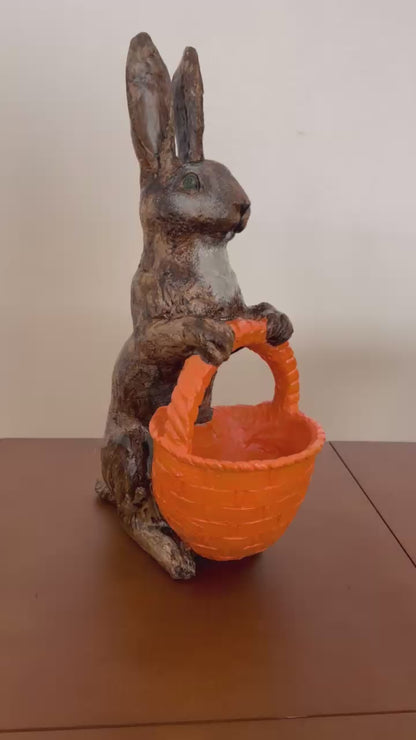Rabbit Sculpture with Basket, Decorative Bunny Figurine, Easter Home Decor, Rabbit Sculpture, Bunny Decor with Basket, Easter Bunny Figurine, Easter Rabbit Sculpture