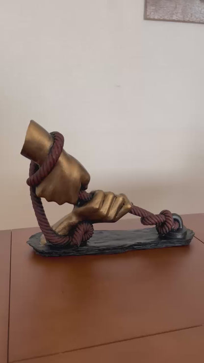 Decorative Hand Wrapped In Rope Sculpture, Hands Wrapping a Rope Figurine, Hand Sculpture Decor, Tug of War Figurine, Artistic Rope Statue, Rope Sculpture