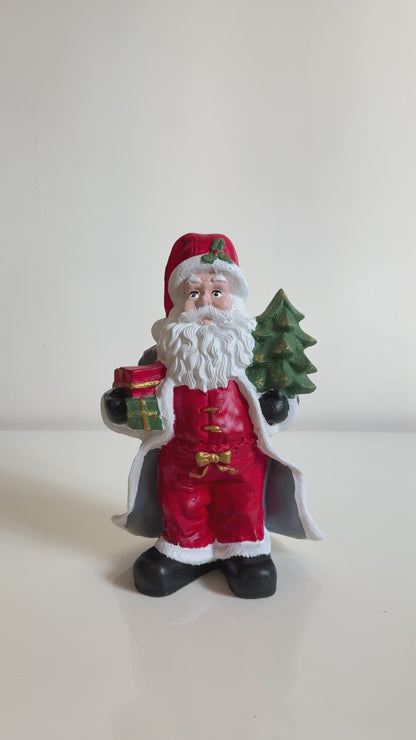 Santa Claus with Christmas Tree and Gift, Acrylic Hand-Painted Christmas Decor, Christmas Decor, Santa Claus Statue, Santa Claus Decor, Santa Claus Sculpture