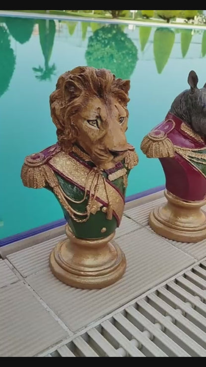 Royal Lion Statue Bust in Military Uniform, Lion Bust Sculpture, Regal Lion Statue, King Lion Decor, Military Lion Bust, Lion Head Statue, Lion Head Decor, Lion Head Sculpture