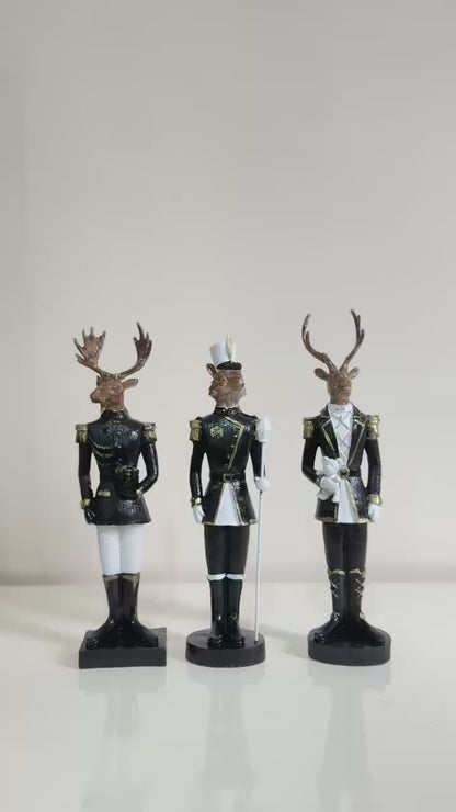 Nutcracker Figurines Set of 3, Nutcracker Animal Sculptures, Christmas Animal Soldier Figurines, Deer Figurine, Nutcracker Decor, Nutcracker Sculpture, Nutcracker Statue