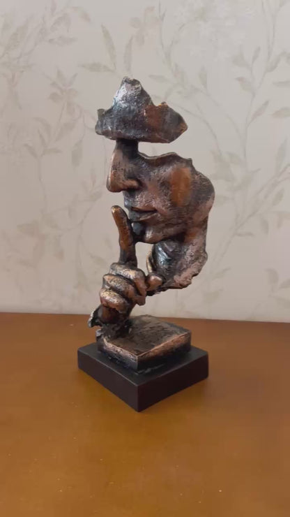 Silence Face Sculpture, Shushing Mask Decor, Abstract Face Statue, Emotional Art Piece