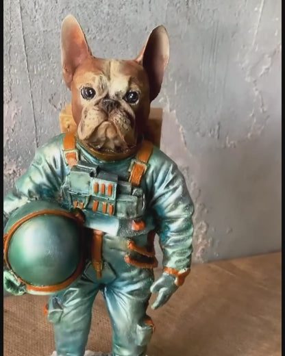 Astronaut BullDog Figurine, Dog In Spacesuit Statue, Space-Themed Bulldog Sculpture, Animal Astronaut Decor, Dog Lover Home Decor
