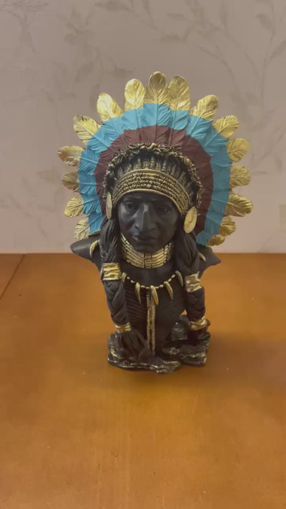 Native American Chief Bust, Tribal Warrior Sculpture, Native American Chief, Western Decor, Indian Chief Bust, Polyester Chief Sculpture, Indian Chief Decor, Indian Chief Sculpture