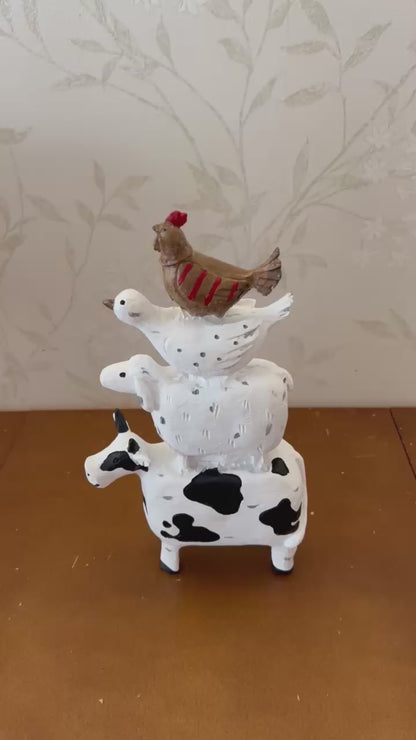Farm Animals Stacked Statue, Colorful Stacked Farm Animal Statue, Farmhouse Style Stacked Animal Sculpture, Farm Animal Tower Figurine