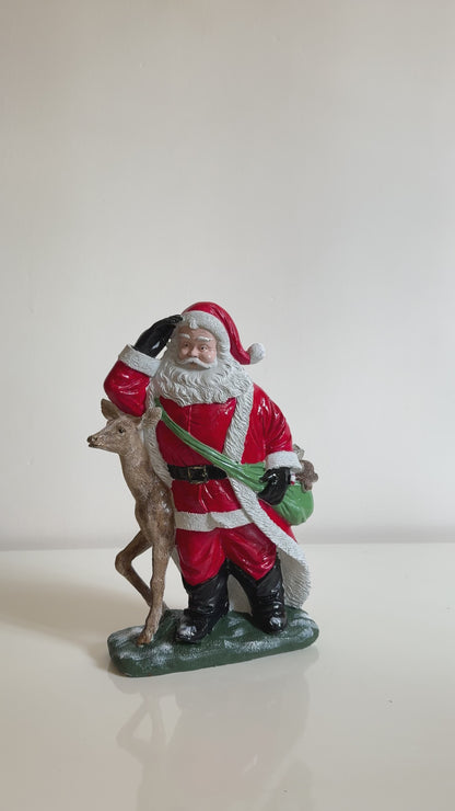 Santa Claus Figurine with Deer and Gift Bag, Christmas Santa decoration, Hand-painted Santa Claus, Christmas Figurine Santa Claus, Santa Claus Sculpture, Santa Claus Decor