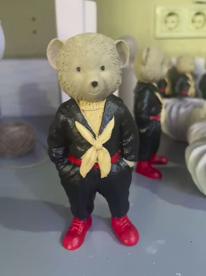Cute Bear with Scarf Figurine, Standing Bear Sculpture, Polyester Bear Sculpture, Handcrafted Bear Statue, Polyester Bear Statue