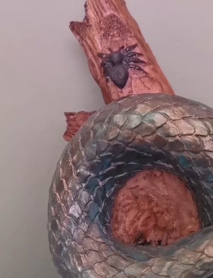 Realistic Snake on Branch Statue, Coiled Snake Sculpture on Tree, Snake Figurine Wrapped Around Branch, Jungle Theme Snake Sculpture