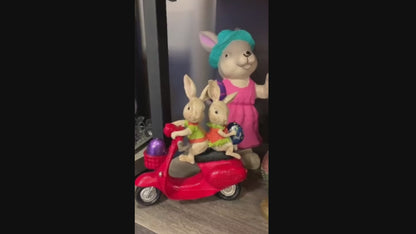 Bunny Couple Scooter Statue, Rabbits On A Vespa Decor, Whimsical Bunny Ornament,Rabbit Sculpture,Easter Rabbit Decor, Easter Bunny Decor, Easter Bunny Sculpture, Easter Rabbit Sculpture
