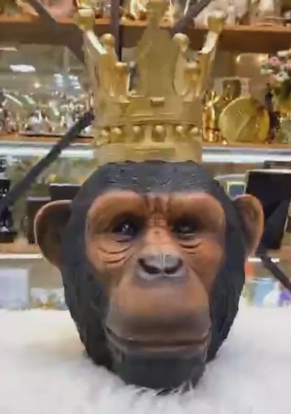 Handmade Monkey King Decor, Crowned Chimp Statue, Handmade Monkey Decor, Handmade King Monkey Statue, Crown Monkey Decor, Monkey Head Decor