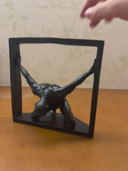 Abstract Man Holding Frame Sculpture, Framed Male Figure Statue, Modern Minimalist Human Sculpture, Abstract Human Sculpture, Human Statue
