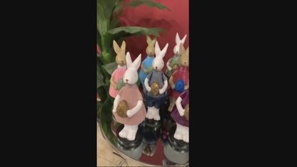 Handmade Easter Bunny Figurines with Colorful Eggs, Decorative Polyester Rabbits, Easter Bunny Figurines, Handmade Rabbit Statues, Easter Rabbit Sculpture